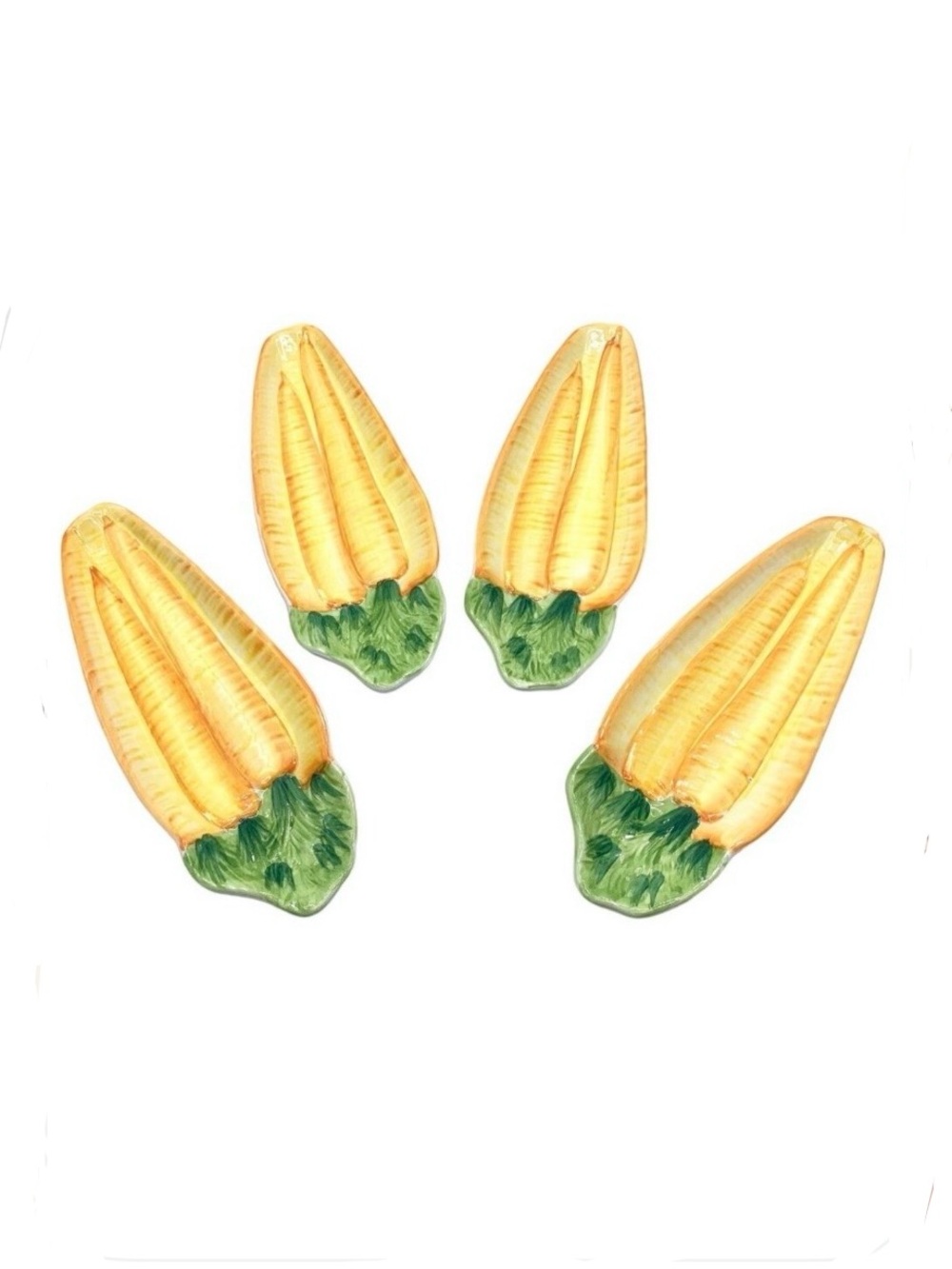 Vintage Italian Majolica Set of 4 Pottery Corn Cob Dishes Plates Holders #8617